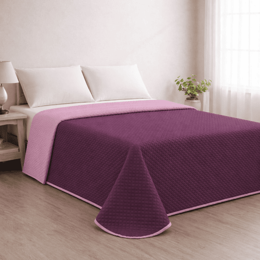 Colcha Reversível Bicolor SalmãoBeringela Cama 135cm Donegal Collections