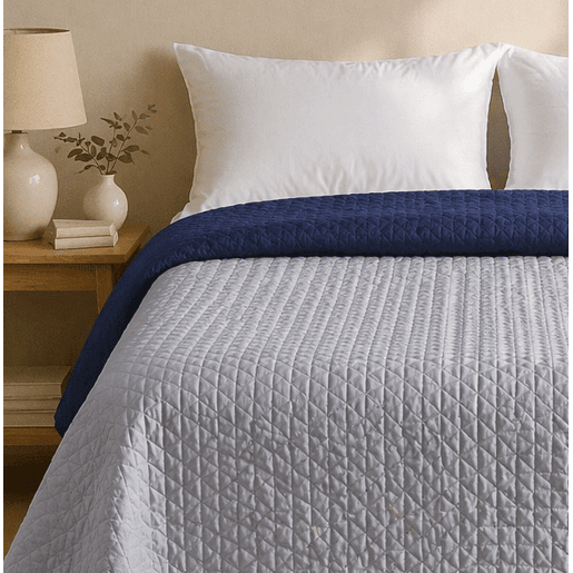 Colcha Reversível Bicolor AzulCinza Cama 180cm Donegal Collections