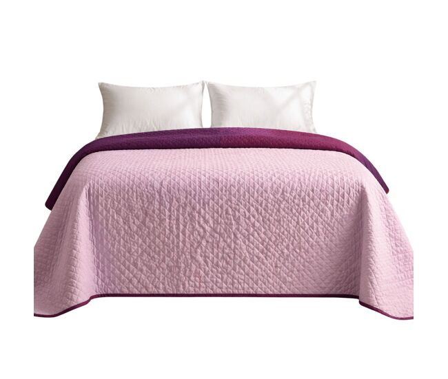 Colcha bicolor reversible salmón/berenjena cama 180cm donegal collections