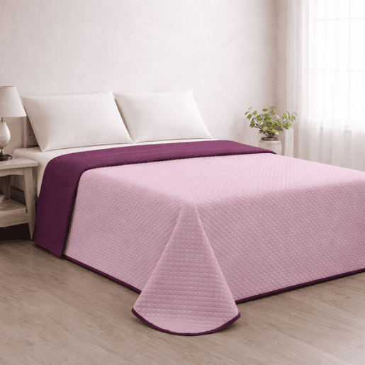 Colcha Reversível Bicolor SalmãoBeringela Cama 180cm Donegal Collections