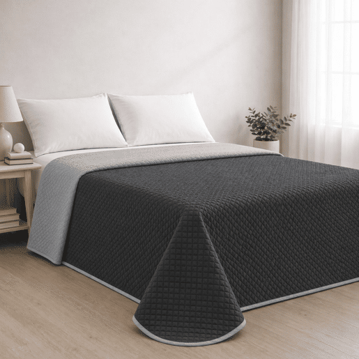 Colcha Reversível Bicolor CinzaAntracite Cama 135cm Donegal Collections