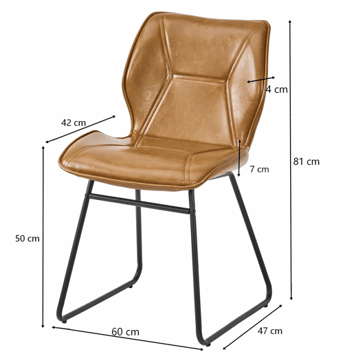 Conjunto de cadeiras de jantar (2 unidades) - Cadeiras em couro sintético com estrutura metálica - Castanho