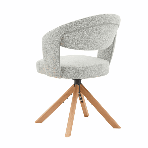 Conjunto de 2 cadeiras Retro-Luxo - Estrutura em tecido cinzento claro, rotação silenciosa de 360°, encosto curvo, pés em madeira - Cinza Claro, Madeira