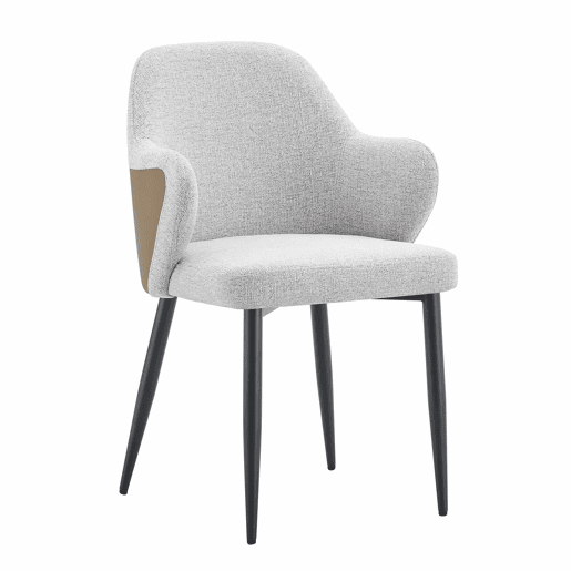 Conjunto de 2 cadeiras de jantar de 83 cm - Encosto com combinação de tecido cinzento claro e PU castanho, estrutura com pernas metálicas em forma de cruz - Cinza Claro, Castanho, Preto