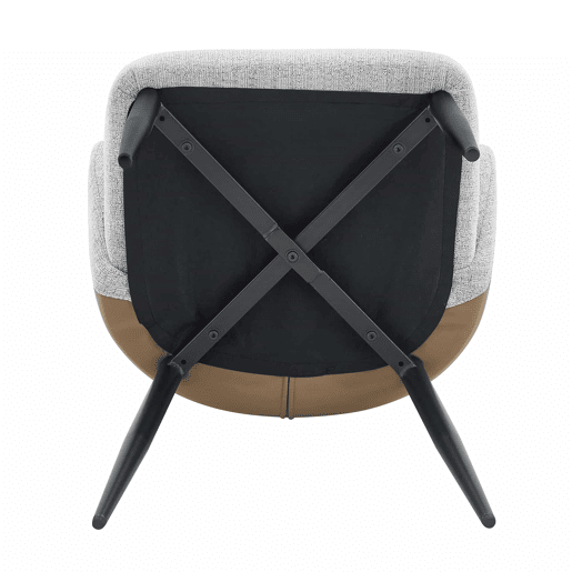 Conjunto de 2 cadeiras de jantar de 83 cm - Encosto com combinação de tecido cinzento claro e PU castanho, estrutura com pernas metálicas em forma de cruz - Cinza Claro, Castanho, Preto