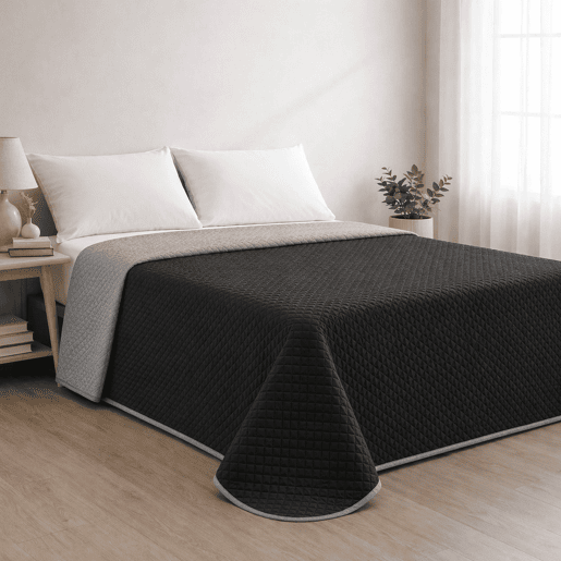 Colcha Reversível Bicolor CinzaPreto Cama 150cm Donegal Collections