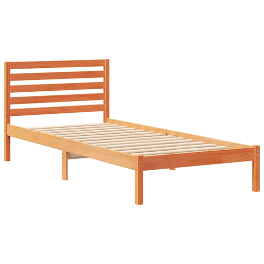 Estrutura de cama de solteiro moderno com cabeceira - Marrom Cera 90 x 220 cm