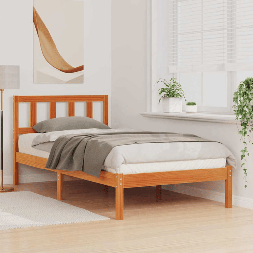 Estrutura de cama de solteiro para adultos com Cabeceira - Marrom Cera 100 x 200 cm