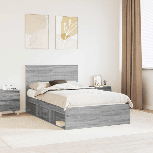 Estrutura da Cama de casal simple com cabeceira Cinza Sonoma 120 x 200 cm