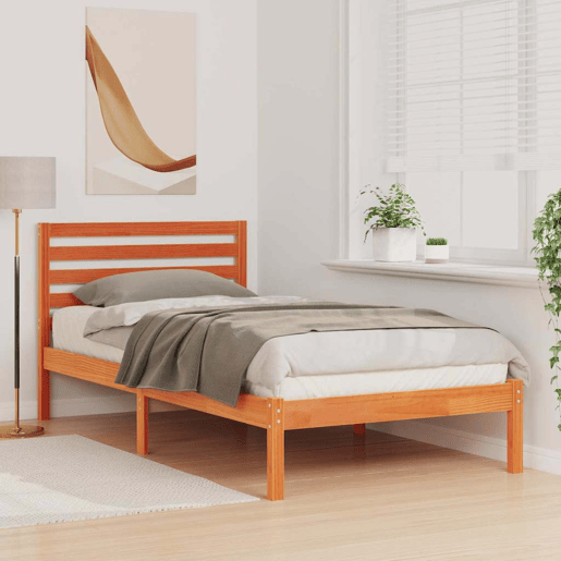 Estrutura de cama de solteiro para adultos com Cabeceira - Marrom Cera 100 x 200 cm