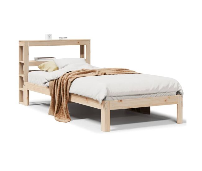 Estructura de cama individual para adultos con cabecero madera maciza de pino 90x200 cm