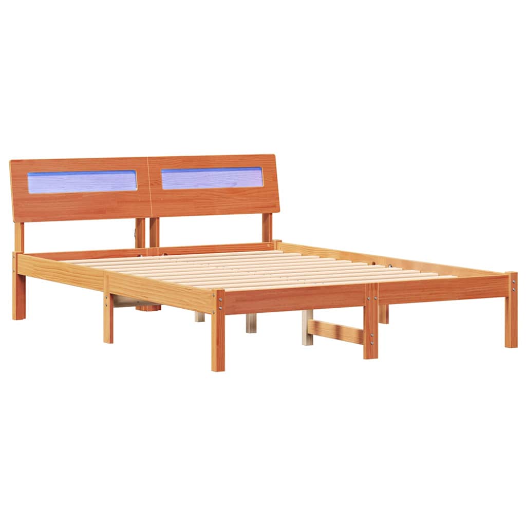Estructura de cama matrimonial comodidad con cabecera - marrón cera 120 x 190 cm