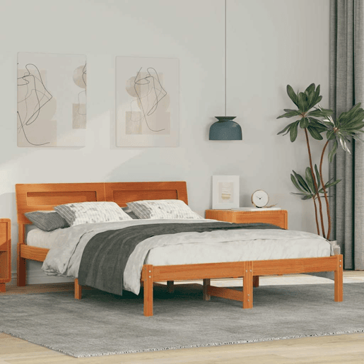 Estrutura de cama de casal simple com cabeceira - Marrom Cera 120 x 190 cm
