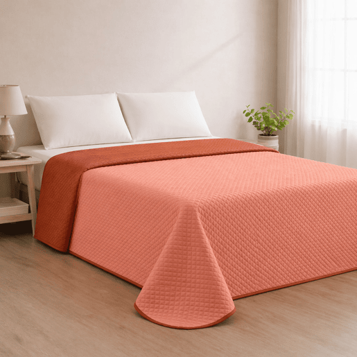 Colcha Reversível Bicolor TelhaCoral Cama 180cm Donegal Collections
