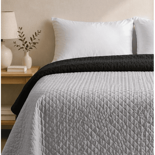 Colcha Reversível Bicolor CinzaPreto Cama 135cm Donegal Collections
