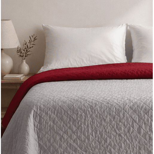 Colcha Reversível Bicolor CinzaRojo Cama 180cm Donegal Collections