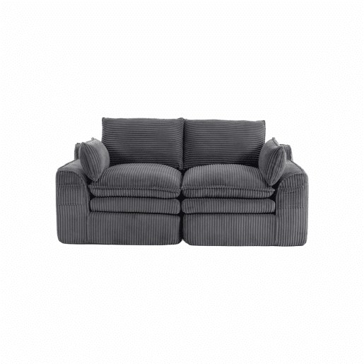 Sofá modular de veludo cotelê de 2 lugares - almofadas, bolsos laterais duplos, espuma de 3 camadas + núcleo de molas, recuperação rápida - cinzento escuro
