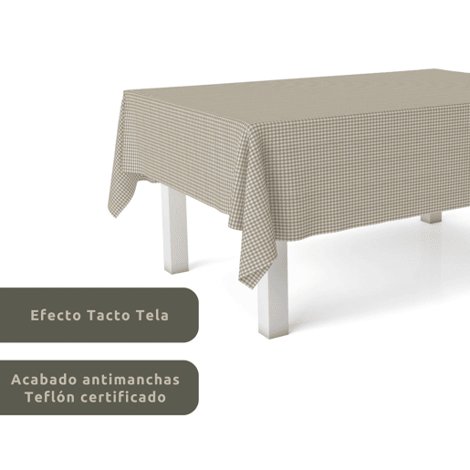 Toalha de mesa Vichy Pequena Taupe Teflon Pronta 260x140cm Donegal Collections