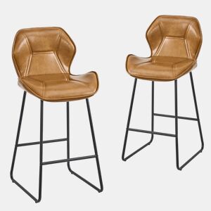 Conjunto de 2 bancos de bar - Banco de bar moderno com encosto, estrutura em metal e apoio para os pés - Castanho