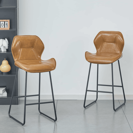 Conjunto de 2 bancos de bar - Banco de bar moderno com encosto, estrutura em metal e apoio para os pés - Castanho