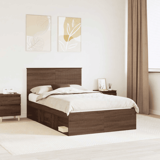 Estrutura da Cama de casal moderno com cabeceira Carvalho Marrom 120 x 200 cm