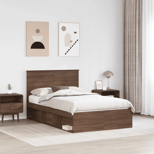 Estrutura da Cama de casal moderno com cabeceira Carvalho Marrom 120 x 200 cm