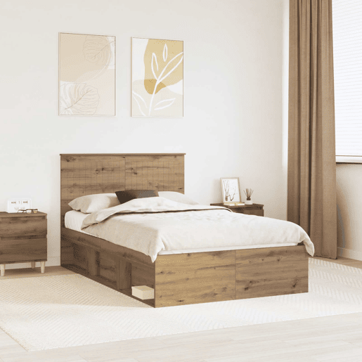 Estrutura de cama de casal moderno com cabeceira - Carvalho Artesanal 120 x 200 cm