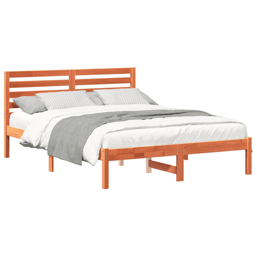 Estrutura de cama de casal simple com cabeceira - Marrom Cera 120 x 190 cm