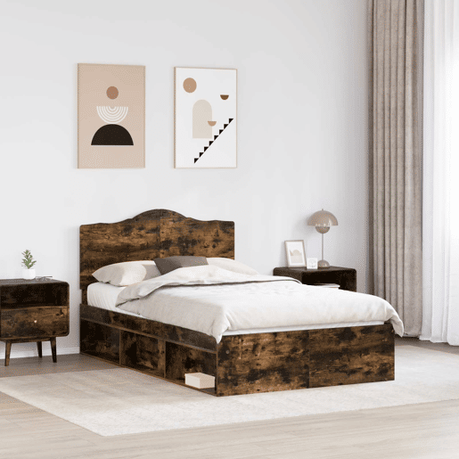 Estrutura de cama de casal com cabeceira - Carvalho Defumado 120 x 200 cm