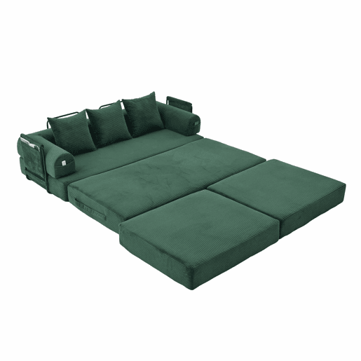 Sofá modular de 3 lugares - com pufe, estrutura em metal, 3 almofadas, estofamento extra, versátil - verde esmeralda Sofá modular de 3 lugares - com pufe, estrutura em metal, 3 almofadas, estofamento extra, versátil - verde esmeralda