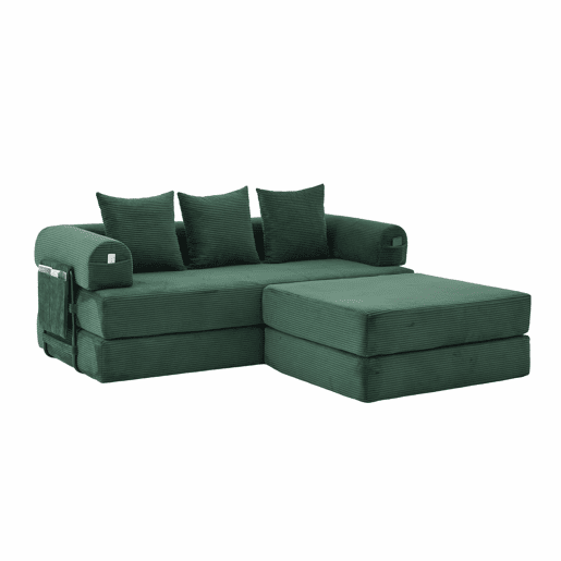 Sofá modular de 3 lugares - com pufe, estrutura em metal, 3 almofadas, estofamento extra, versátil - verde esmeralda Sofá modular de 3 lugares - com pufe, estrutura em metal, 3 almofadas, estofamento extra, versátil - verde esmeralda