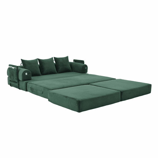 Sofá modular de 3 lugares - com pufe, estrutura em metal, 3 almofadas, estofamento extra, versátil - verde esmeralda Sofá modular de 3 lugares - com pufe, estrutura em metal, 3 almofadas, estofamento extra, versátil - verde esmeralda