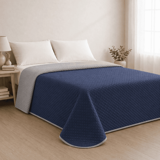 Colcha Reversível Bicolor AzulCinza Cama 105cm Donegal Collections
