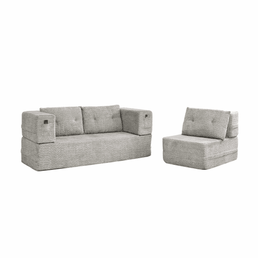 Sofá modular Nube de 3 lugares - sofá-cama sem montagem, dobrável, conversível, com bolsos laterais para telemóvel e comando, sofá de chão - cinzento claro