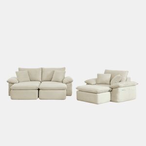 Sofá Boneless de 3 lugares - Cloud Couch com apoio para os pés, opção modular, com bolsos de arrumação - Bege