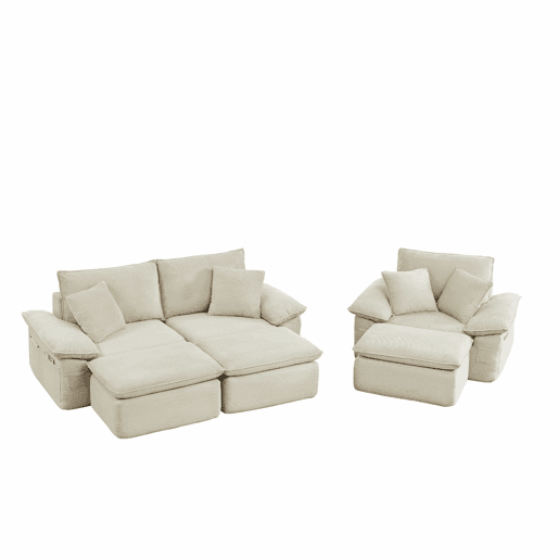 Sofá Boneless de 3 lugares - Cloud Couch com apoio para os pés, opção modular, com bolsos de arrumação - Bege