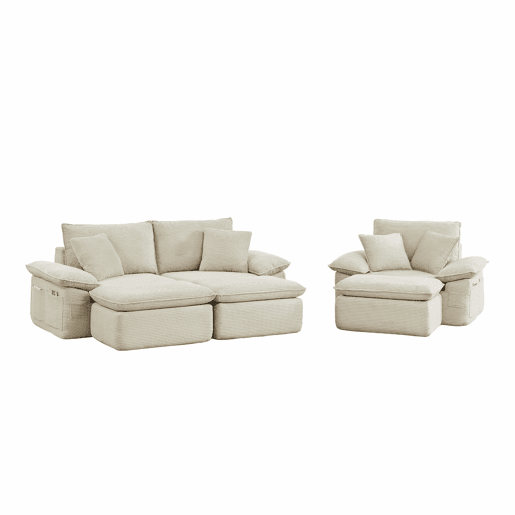 Sofá Boneless de 3 lugares - Cloud Couch com apoio para os pés, opção modular, com bolsos de arrumação - Bege