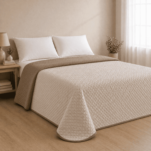 Colcha Reversível Bicolor CouroLinho Cama 180cm Donegal Collections
