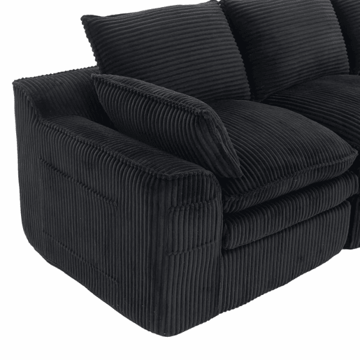 Sofá modular de 4 lugares - Inclui 2 pufes, almofadas e 2 bolsos laterais, espuma de 3 camadas + molas para uma rápida recuperação - Cor preta