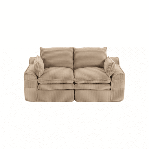Sofá modular de veludo de 2 lugares - com almofadas incluídas, bolsos laterais de dois tamanhos, espuma de 3 camadas e núcleo de molas para recuperação rápida - cáqui