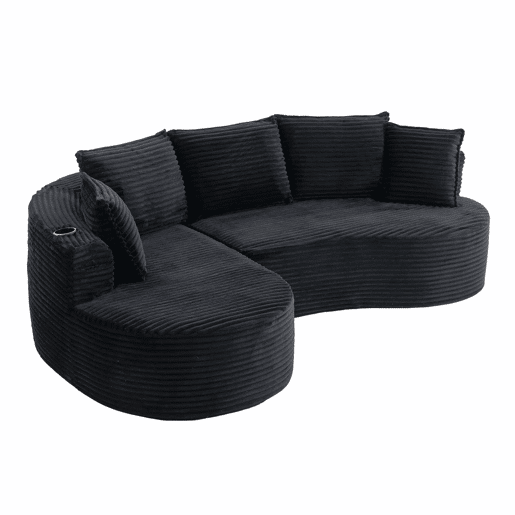 Sofá de cordão de 3 lugares - macio, respirável, com porta-copos e bolso de arrumação - cor preta Sofá de cordão de 3 lugares - macio, respirável, com porta-copos e bolso de arrumação - cor preta