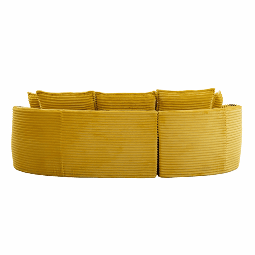 Sofá de 3 lugares - Cordão, porta-copos, prateleira de arrumação, espuma de alta densidade - Amarelo mostarda