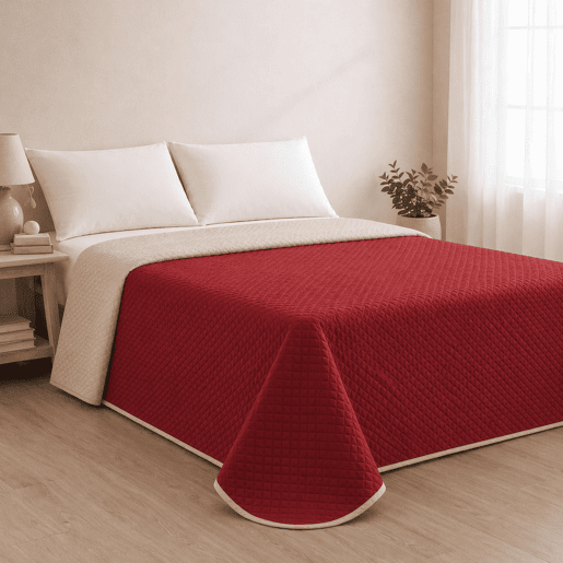 Colcha Reversível Bicolor BegeRojo Cama 90cm Donegal Collections