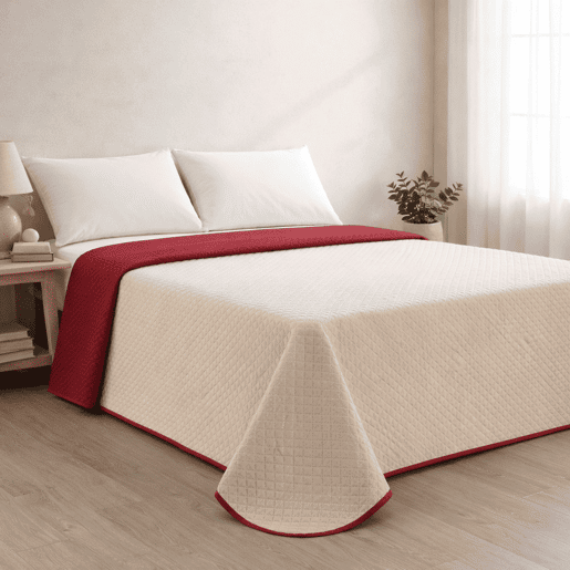 Colcha Reversível Bicolor BegeRojo Cama 150cm Donegal Collections