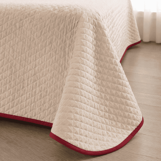 Colcha Reversível Bicolor BegeRojo Cama 150cm Donegal Collections
