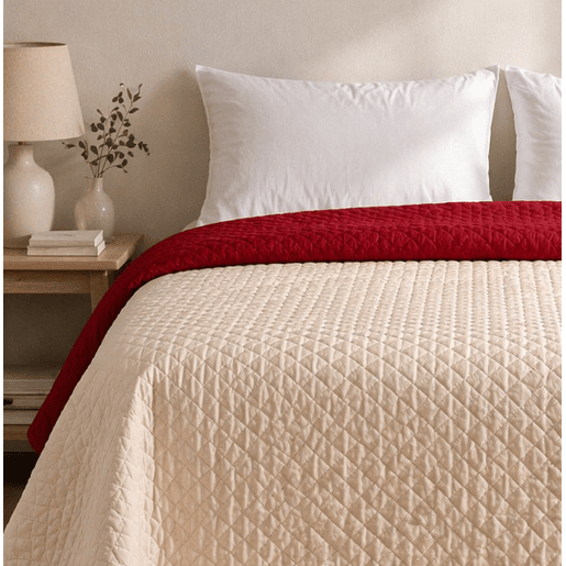 Colcha Reversível Bicolor BegeRojo Cama 150cm Donegal Collections