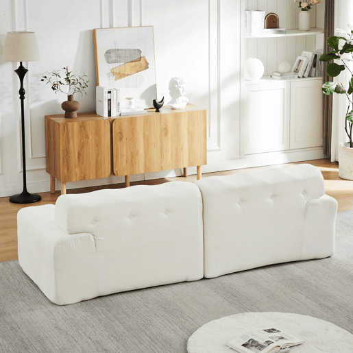 Sofá em forma de nuvem de 2 lugares - design curvo, braços largos, estofamento capitonado moderno, sem montagem - bege
