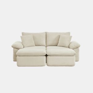 Sofá modular sem estrutura de 2 lugares - estofamento macio tipo «cloud», com apoio para os pés, bolsos de arrumação, não requer montagem, convertível em poltrona-cama - bege