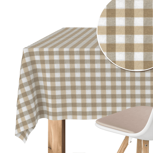 Toalha de mesa Vichy Taupe Teflon Pronta 140x140cm Donegal Collections