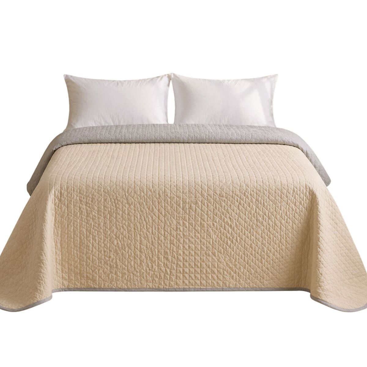 Colcha bicolor reversible beige/lino cama 180cm donegal collections
